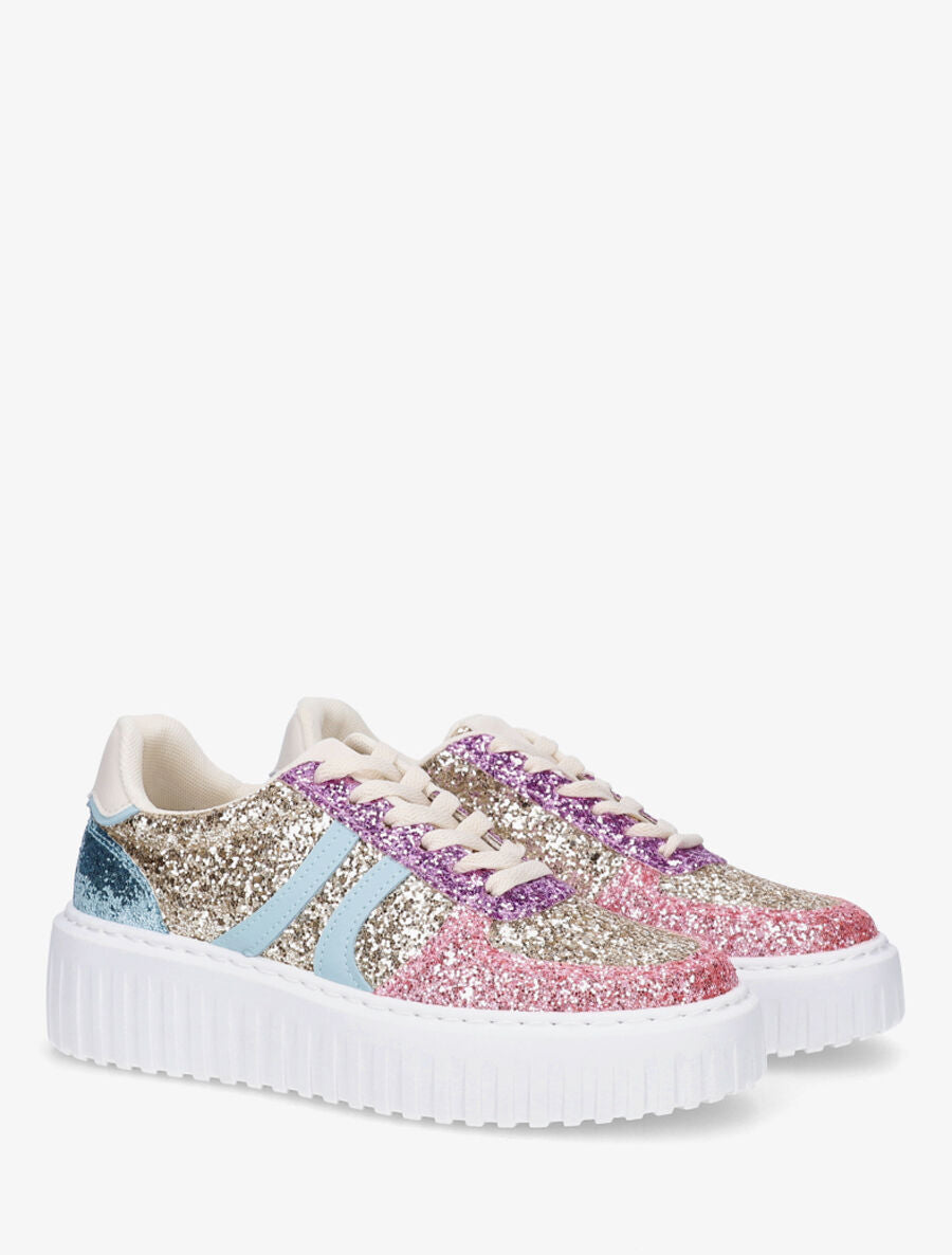 Sneakers pailletées en simili - Rose - 4