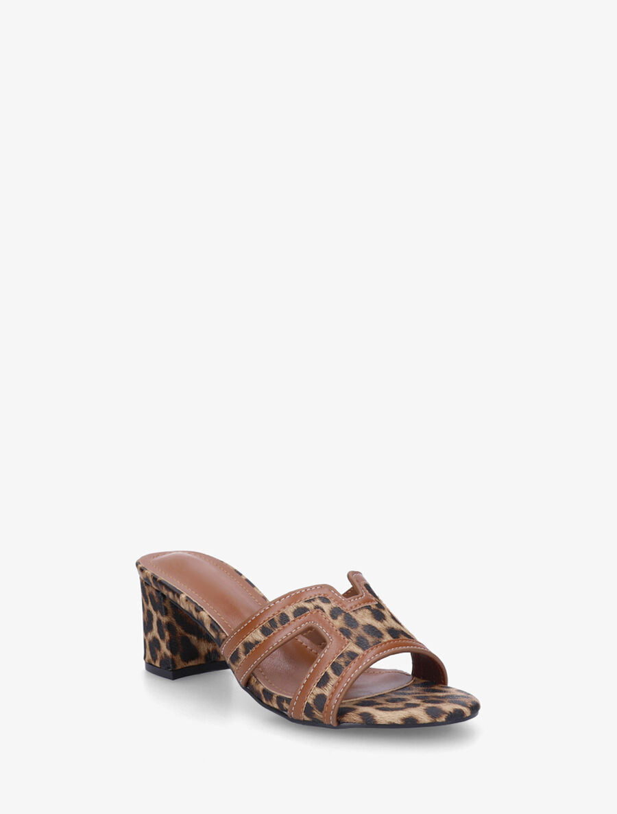 Mules en simili à motif léopard - Marron - 2