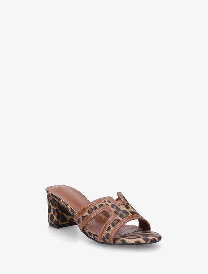 Mules en simili à motif léopard - Marron - 2