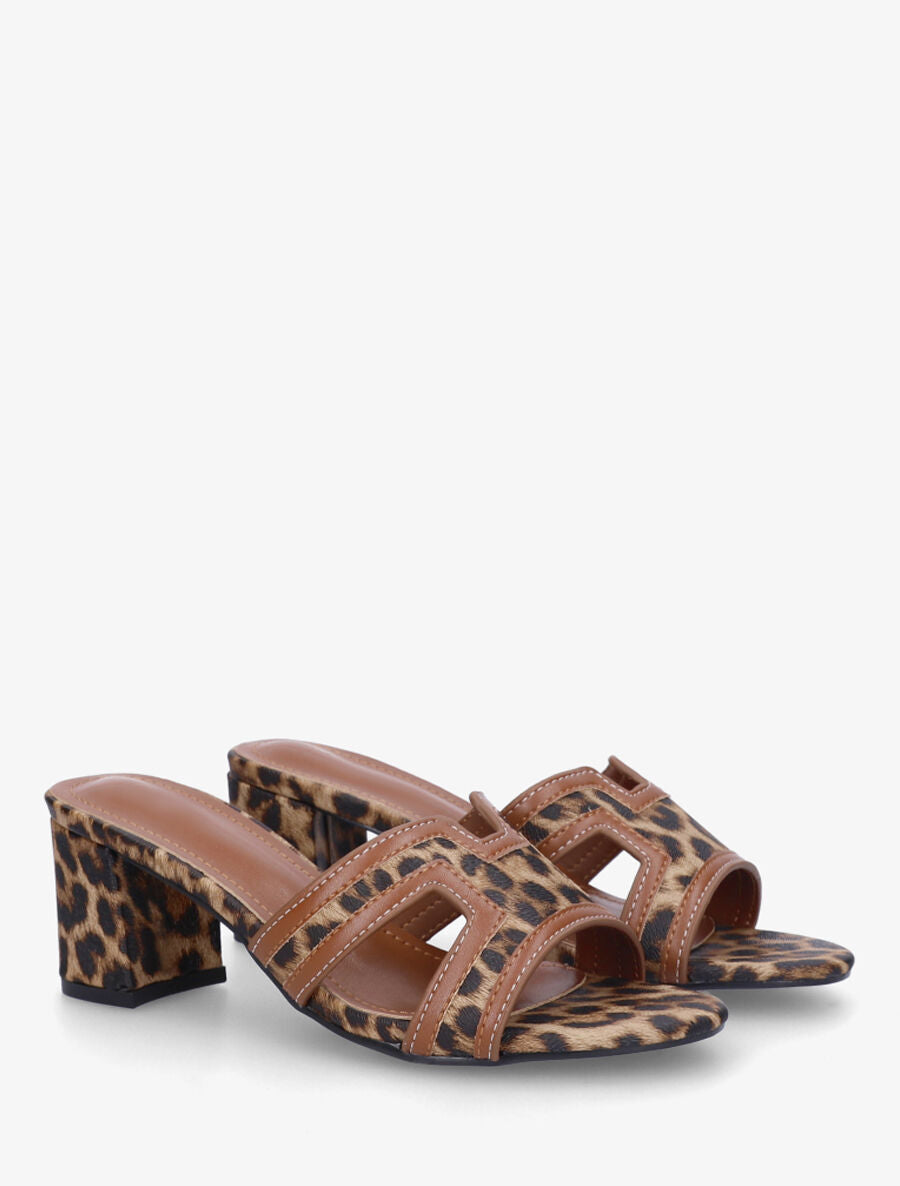 Mules en simili à motif léopard - Marron - 4