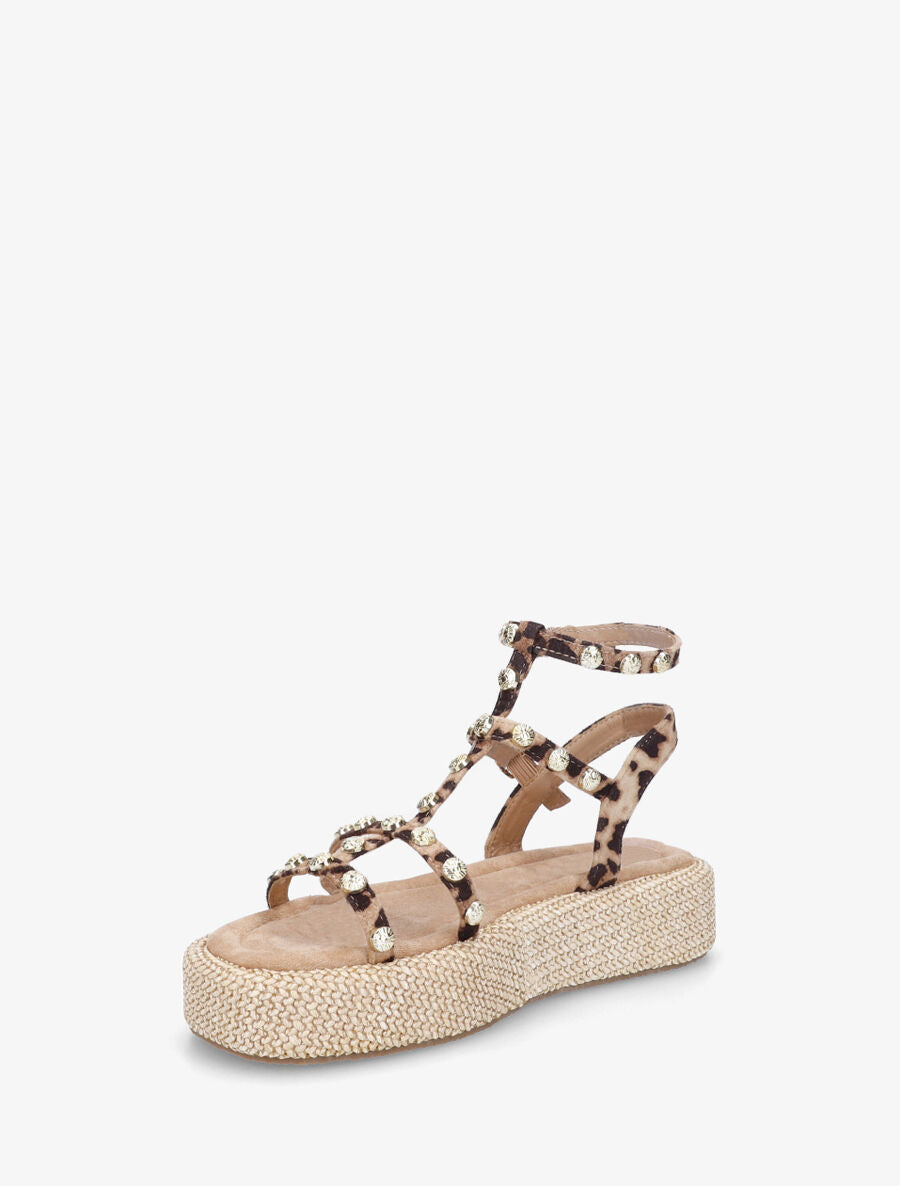 Sandales style spartiates cloutés imprimé léopard - Camel - 3
