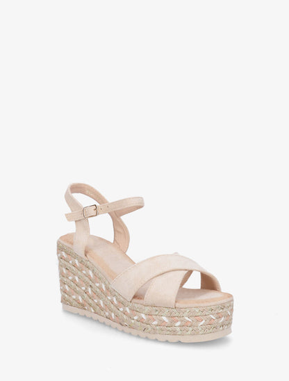 Sandales compensées en suédine et raphia - Beige - 2