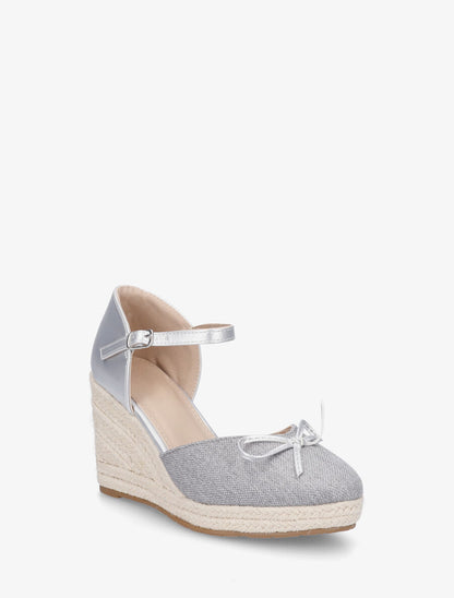 Sandales compensées à nœud décoratif - Gris - 2