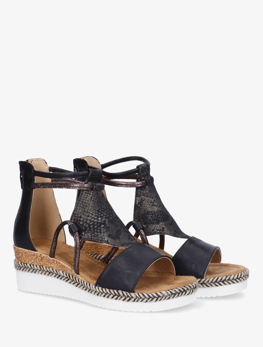 Geprinte parelmoer python sleehakken sandalen - Zwart