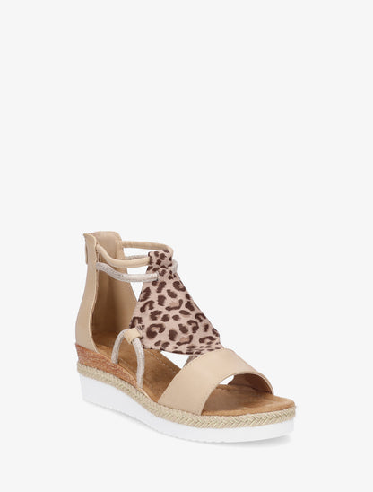 Sleehak sandalen met luipaardprint bandje - Beige