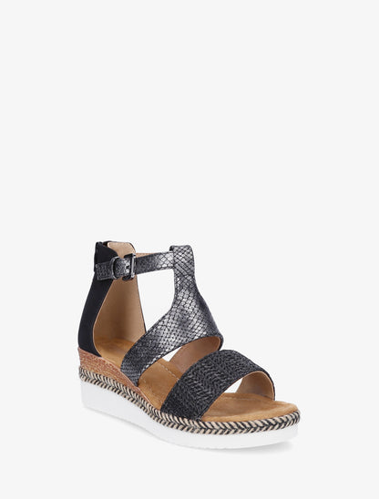 Sandales compensées texturées à détail python - Noir