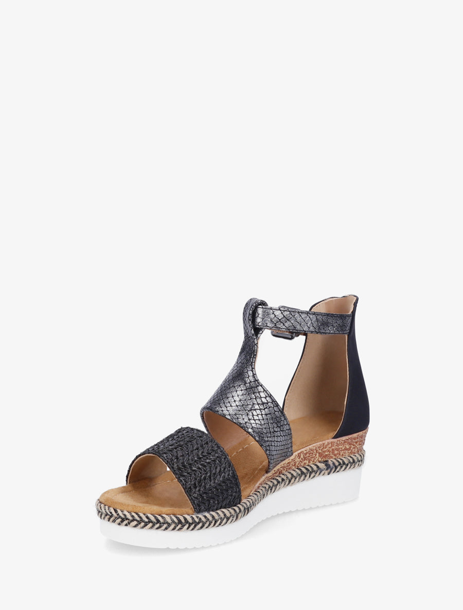 Sandales compensées texturées à détail python - Noir