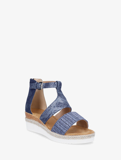 Wedgesandalen met structuur en python details - Marineblauw