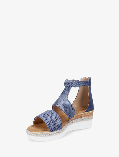 Wedgesandalen met structuur en python details - Marineblauw