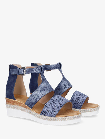 Wedgesandalen met structuur en python details - Marineblauw