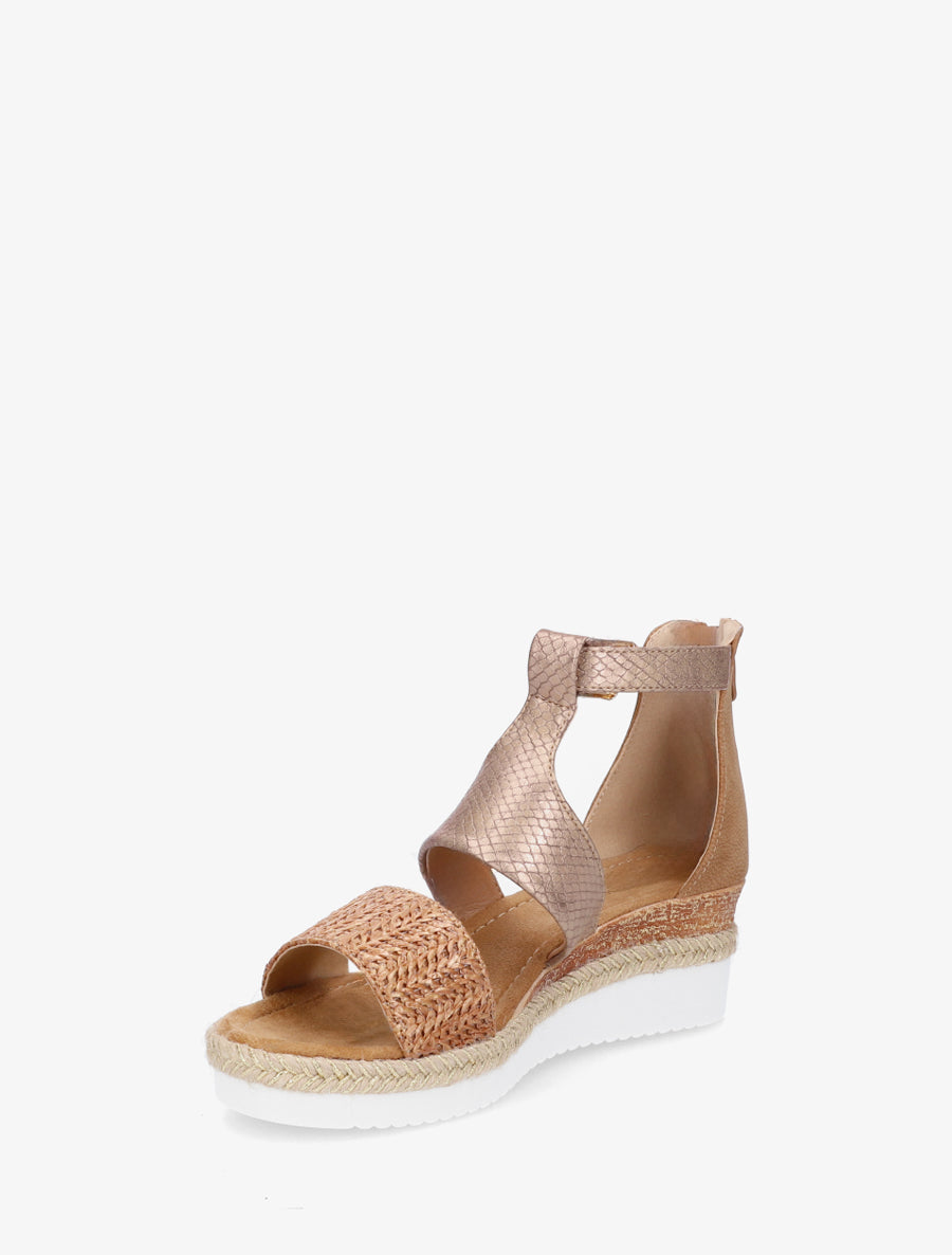 Textuur sleehak sandalen met python detail - Kameel