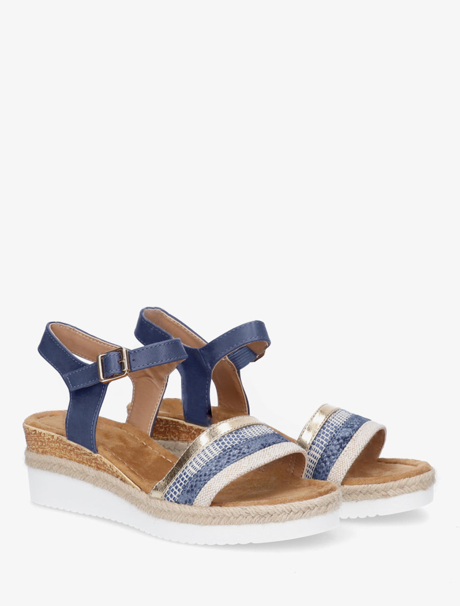 Sandales compensées ornées de tresses texturées - Bleu