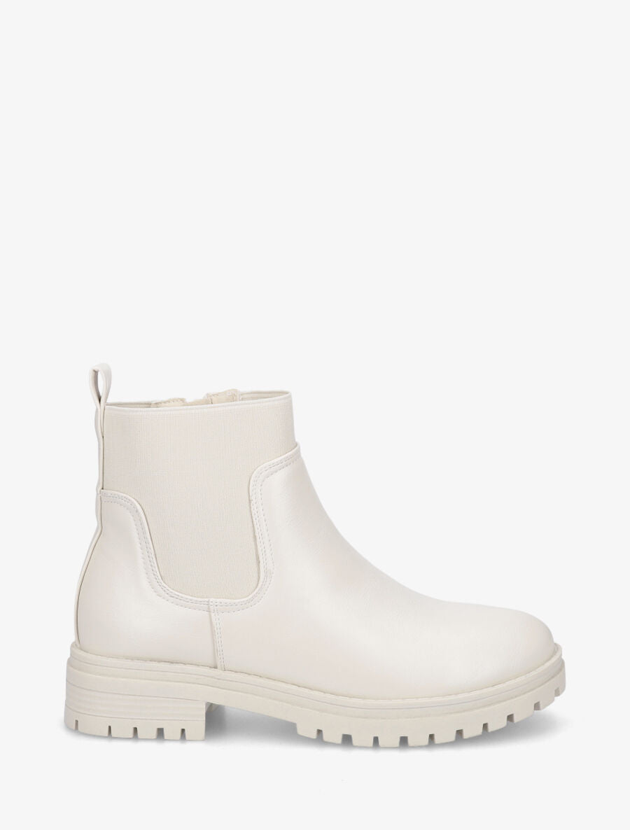 Bottines élastiquées plates en simili - Beige - 1