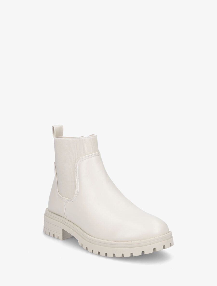 Bottines élastiquées plates en simili - Beige - 2