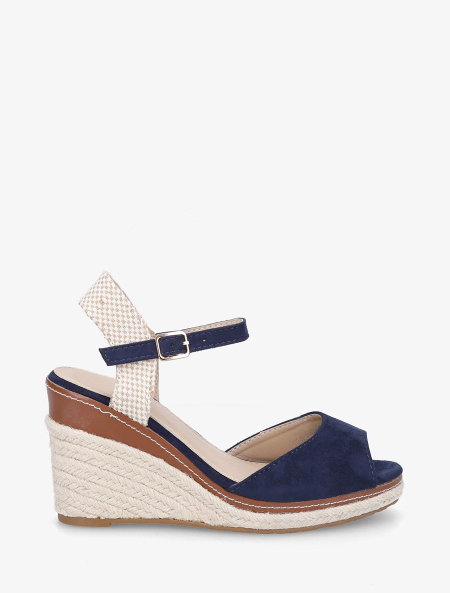 Effen suedine sandalen met sleehakken - Marineblauw