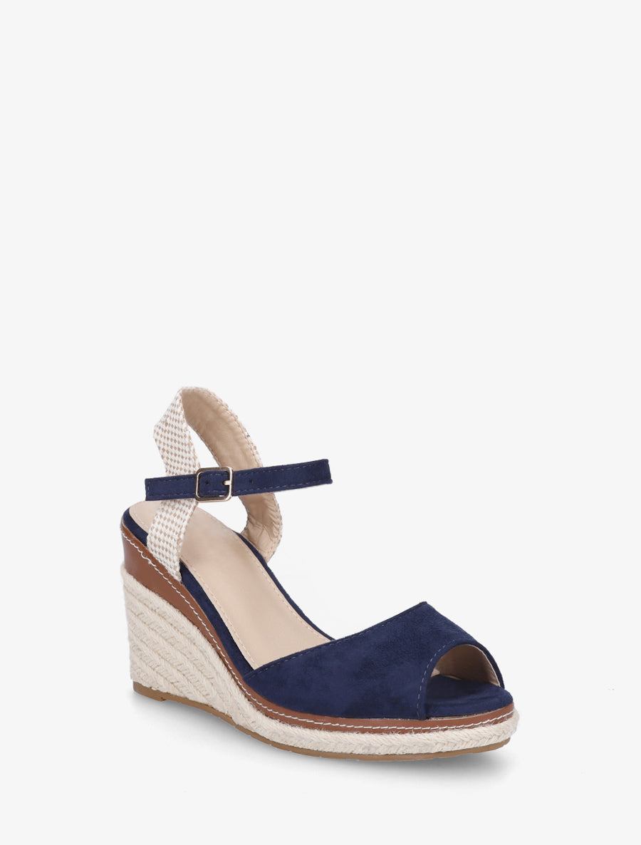 Effen suedine sandalen met sleehakken - Marineblauw