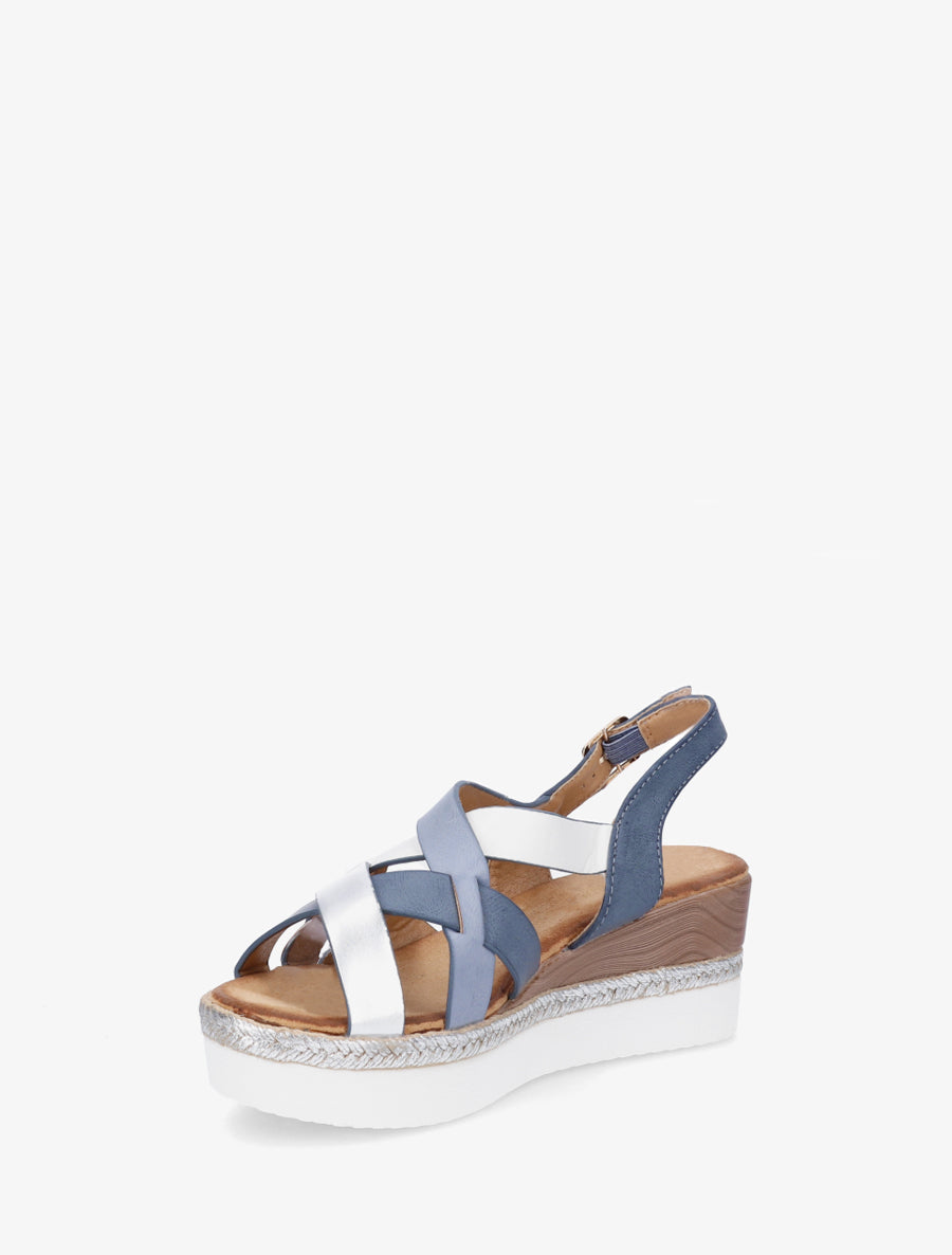 Sandales compensées à brides croisées - Bleu