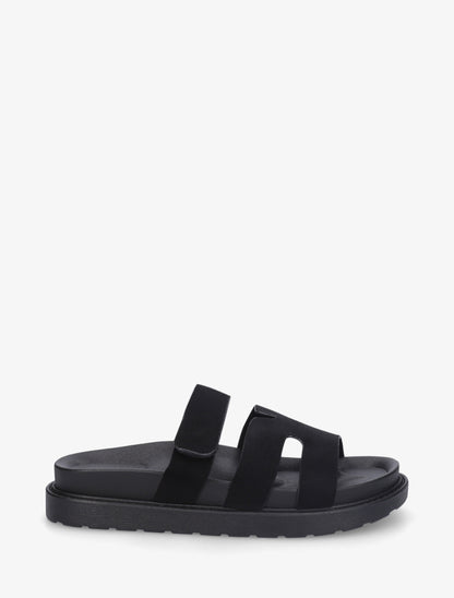 Suède sandalen met klittenband. - Zwart