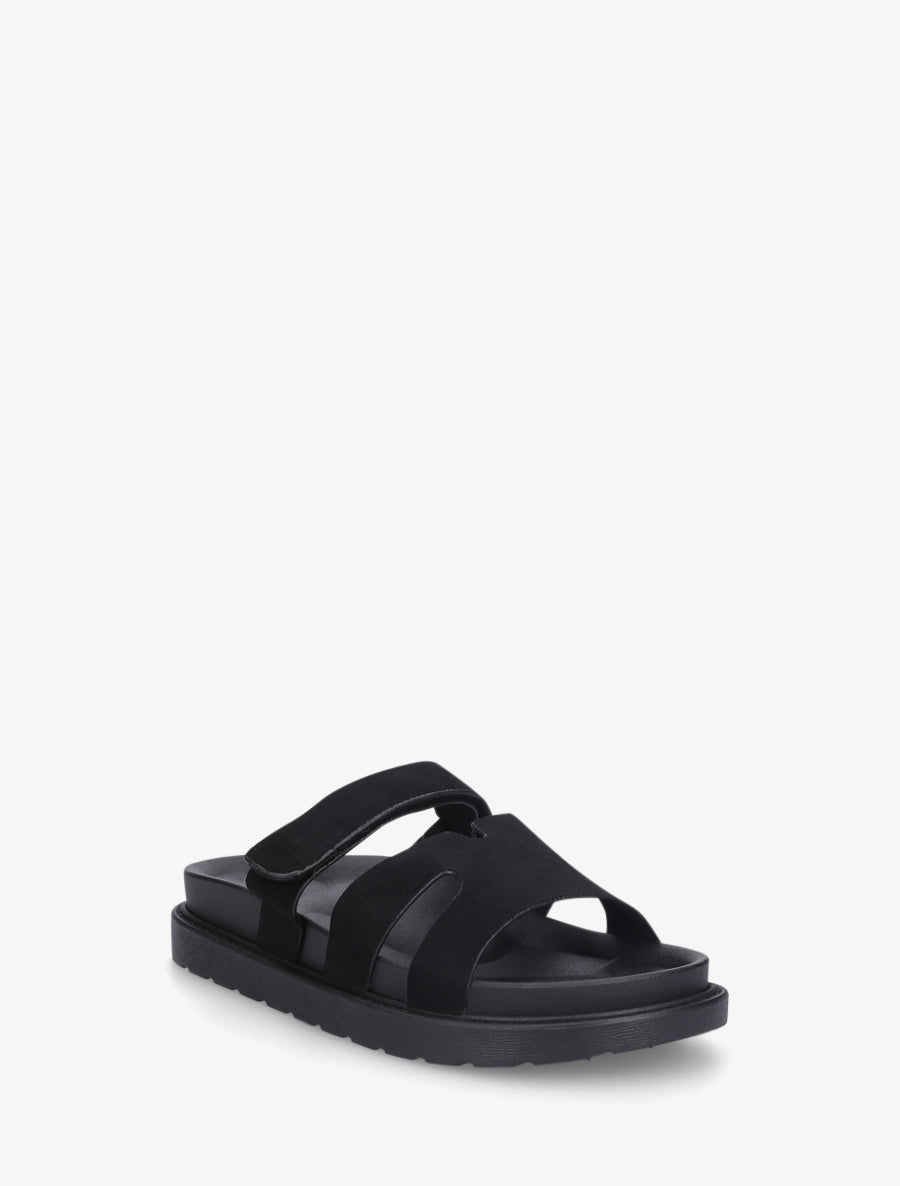 Suède sandalen met klittenband. - Zwart