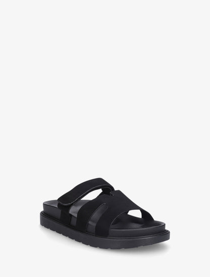 Suède sandalen met klittenband. - Zwart