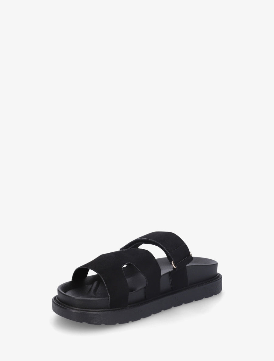 Suède sandalen met klittenband. - Zwart