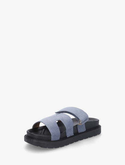 Suède sandalen met klittenband. - Blauw