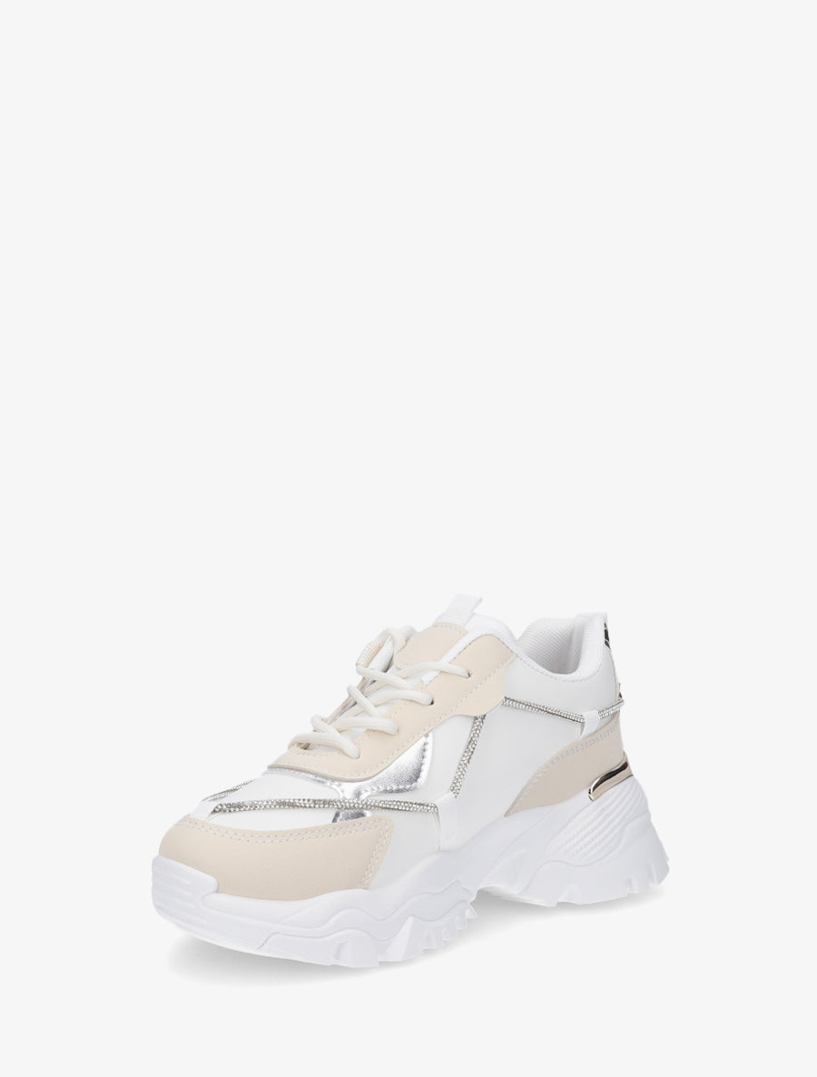 Baskets à plateforme et chaîne strassée - Beige - 3