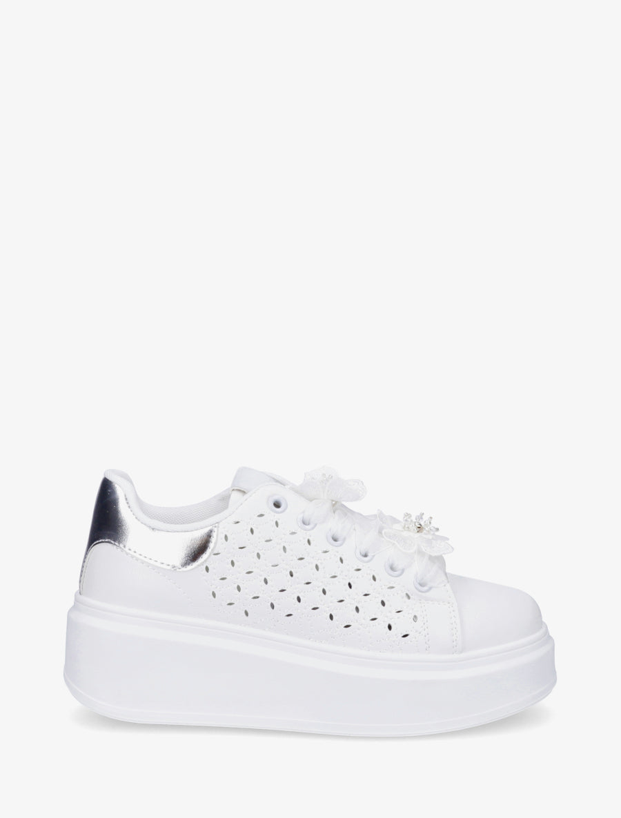 Sneakers à motif ajouré et contrefort nacré - Argent - 1