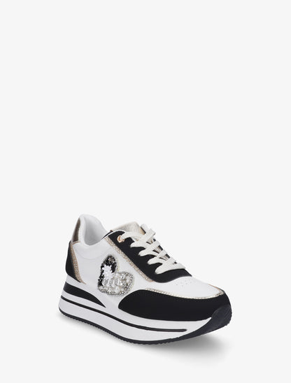 Sneakers à motif coeur et lacets stylisés - Noir - 2