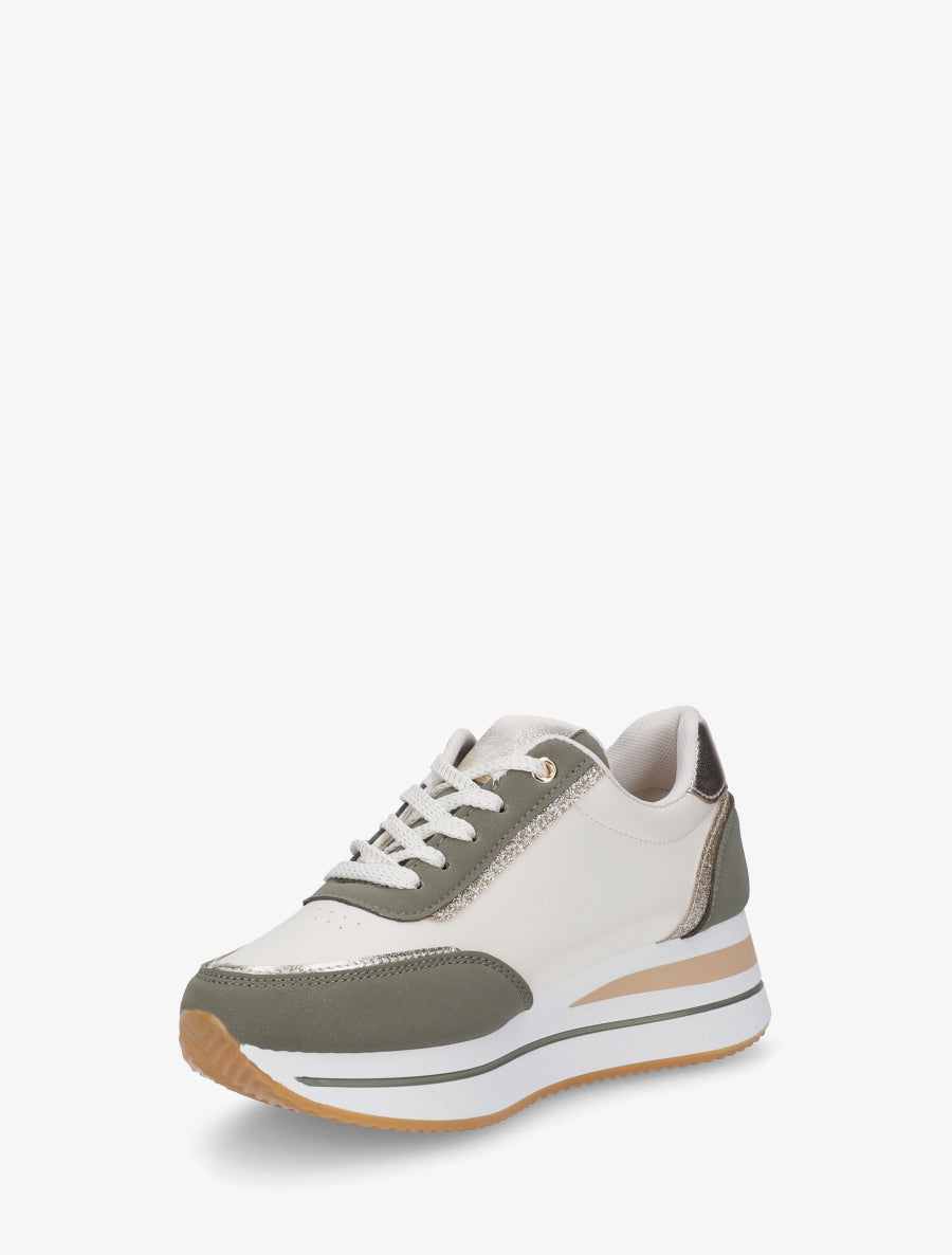 Sneakers à motif coeur et lacets stylisés - Kaki - 3