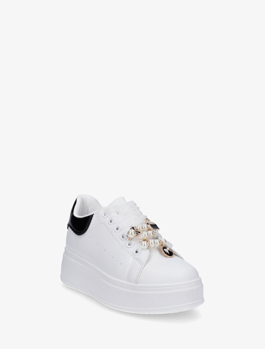Sneakers à lacets en voile et empiècement bijoux - Blanc - 2