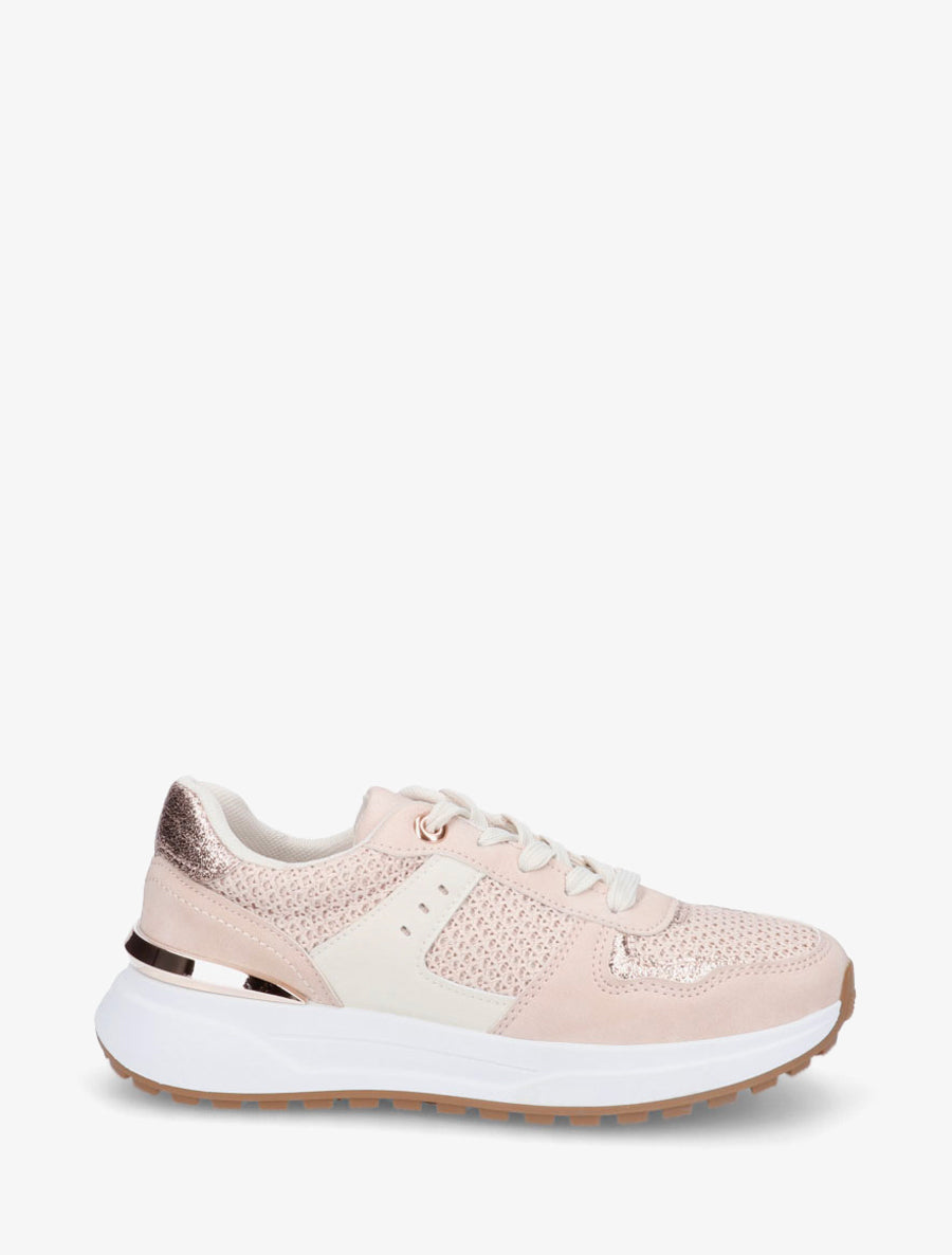 Sneakers en simili à empiècement métal - Rose - 1