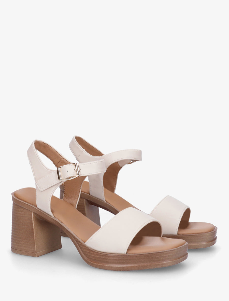 Sandales en simili à talon - Beige - 4