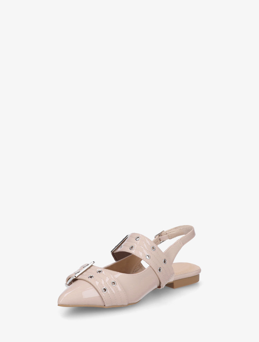 Ballerines vernies à bout pointu et talon ouvert - Nude - 3