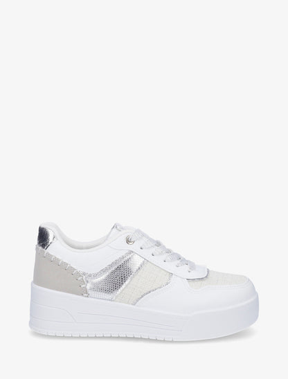 Sneakers à empiècement effet nubuck et tweed - Argent - 1
