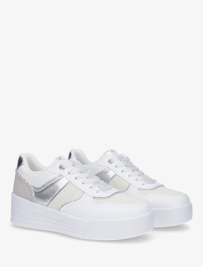 Sneakers à empiècement effet nubuck et tweed - Argent - 4