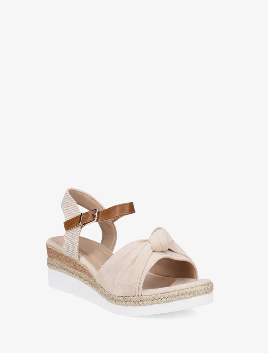Sandales à noeud et talon compensé tressé - Beige - 2