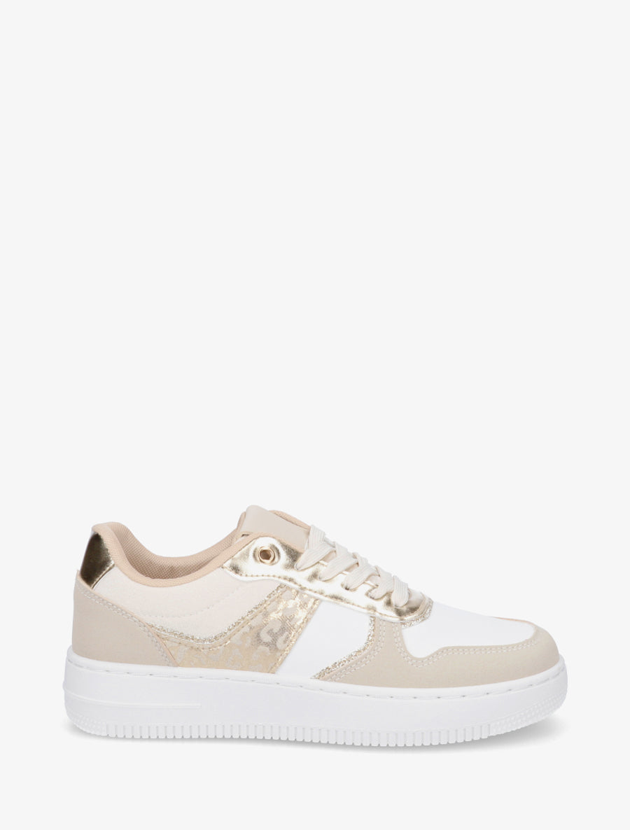 Sneakers à empiècement effet nubuck et détail irisé - Beige - 1