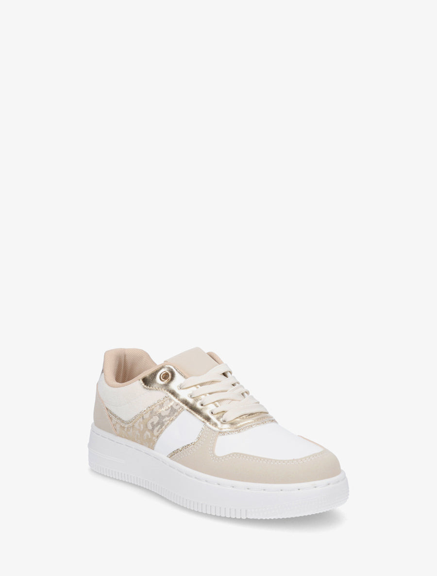 Sneakers à empiècement effet nubuck et détail irisé - Beige - 2
