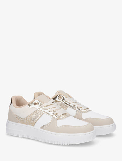 Sneakers à empiècement effet nubuck et détail irisé - Beige - 4
