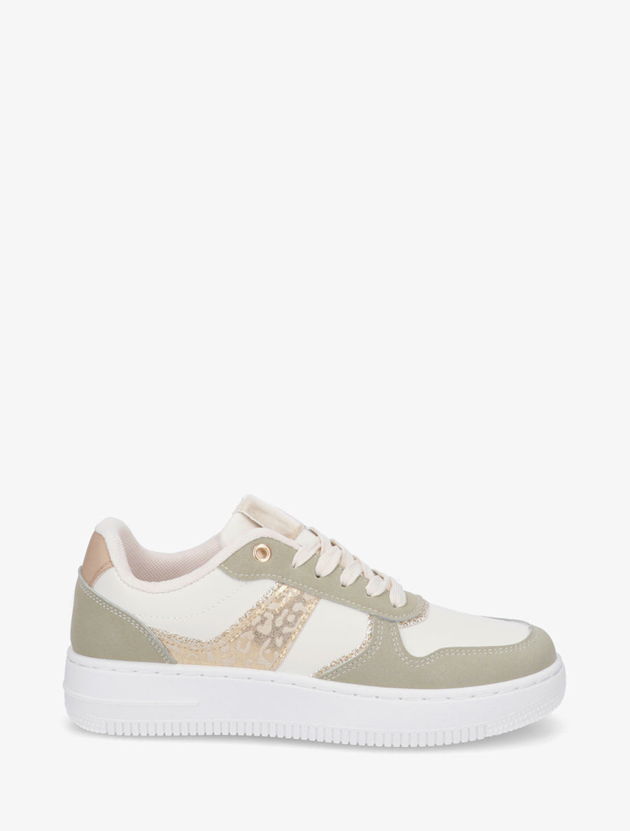 Sneakers à empiècement effet nubuck et détail irisé - Kaki - 1