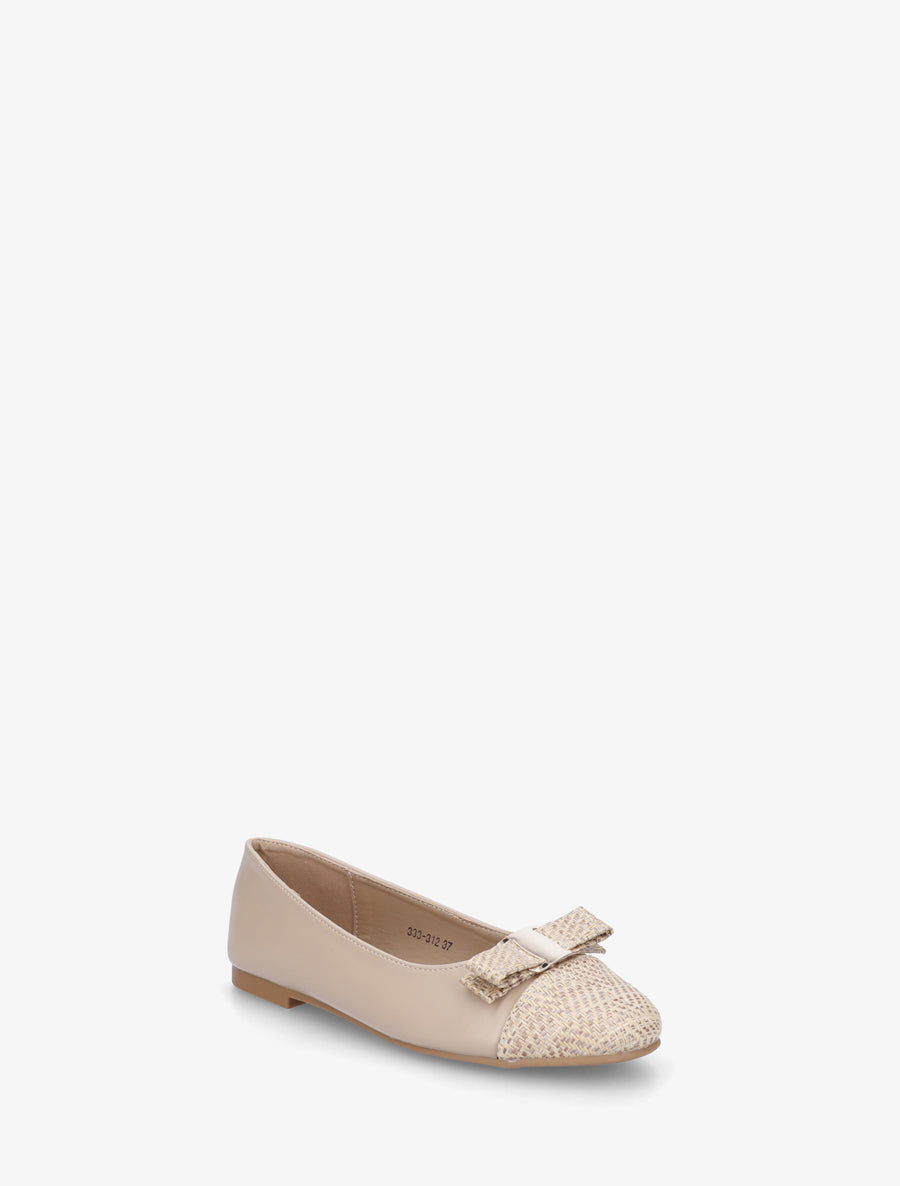 Ballerines plates à bout rond effet osier - Beige - 2
