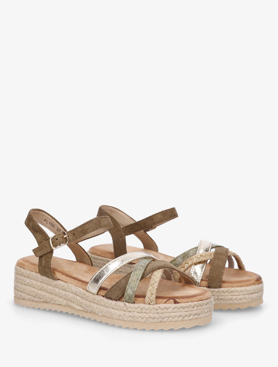 Sandales compensées multibride fantaisie - Kaki - 4