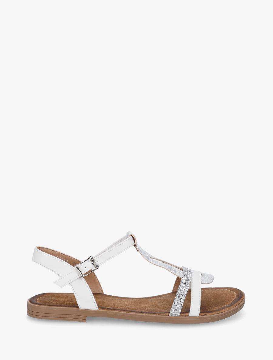 Nu-pieds en simili à brides effet python et pailleté - Blanc - 1