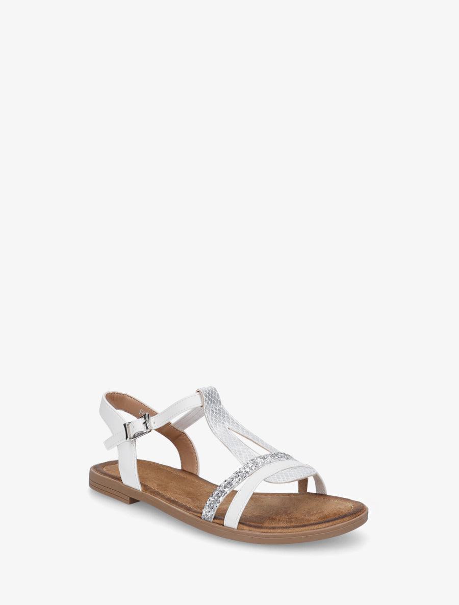 Nu-pieds en simili à brides effet python et pailleté - Blanc - 2