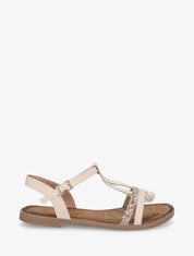 Nu-pieds en simili à brides effet python et pailleté - Beige - 1
