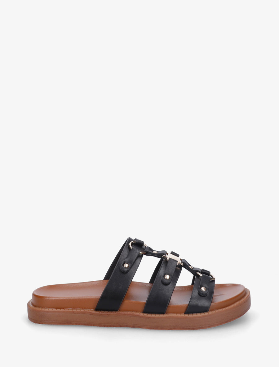 Mules en simili style spartiate - Noir - 1