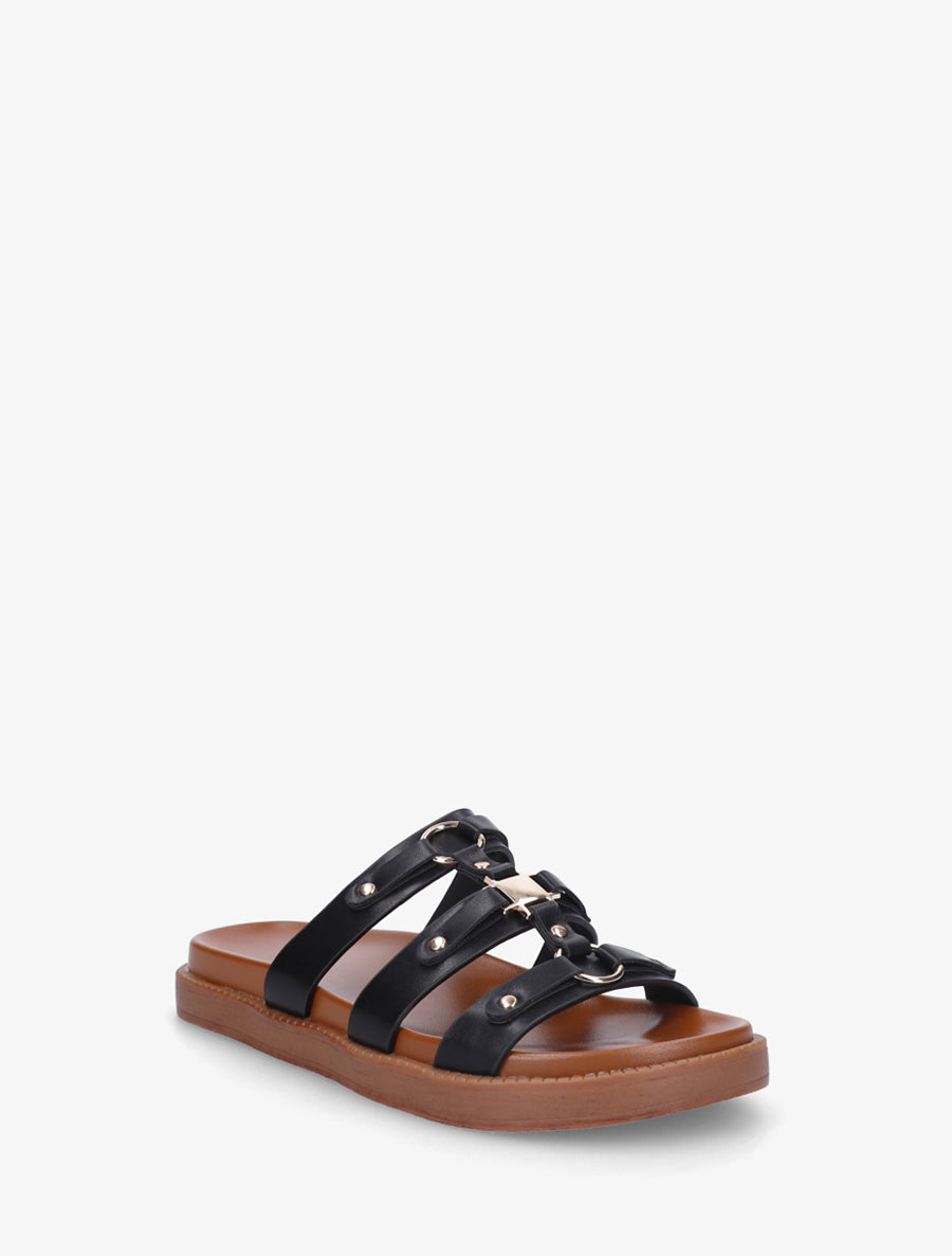 Mules en simili style spartiate - Noir - 2
