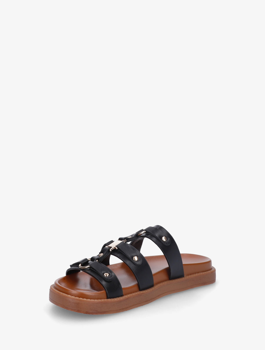 Mules en simili style spartiate - Noir - 3