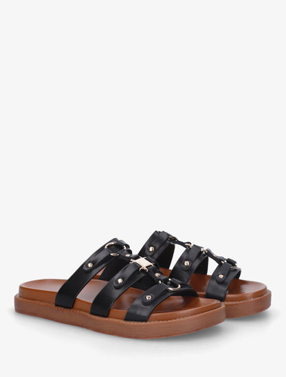 Mules en simili style spartiate - Noir - 4